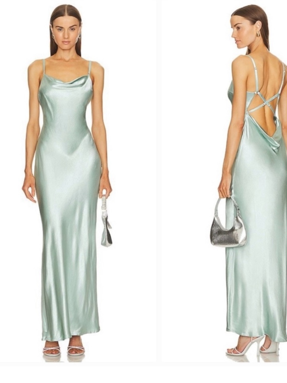 Bec & Bridge Satin Cowl Backless Slip Dress in Mint